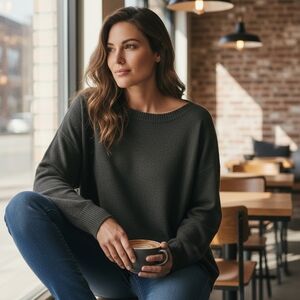 Old Navy Boat Neck Sweater Women XXL Gray Knit Rounded Hem Loose Fit